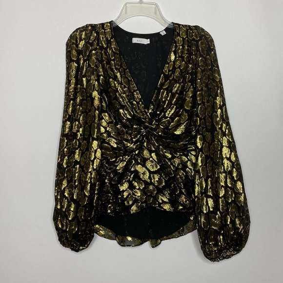 A.L.C. Logan Top Silk Gathered Waist Black/Gold 6 - Picture 5 of 16